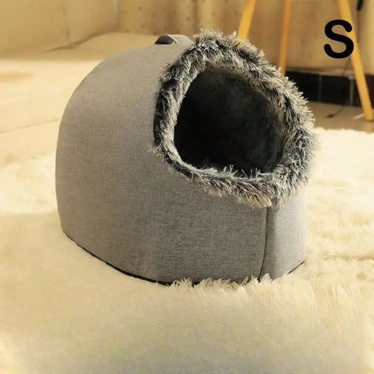 Winter Cozy Cat Bed Enclosed Plush Pet House