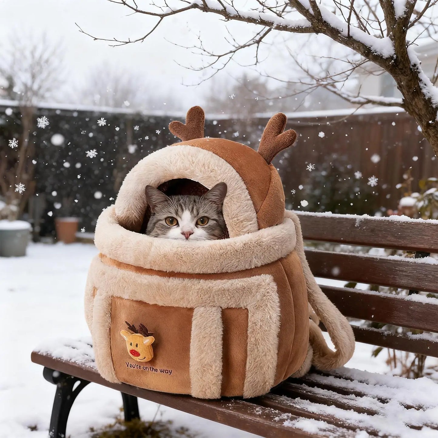 Winter Pet Backpack Carrier Plush Elk Design for Cats Puppies