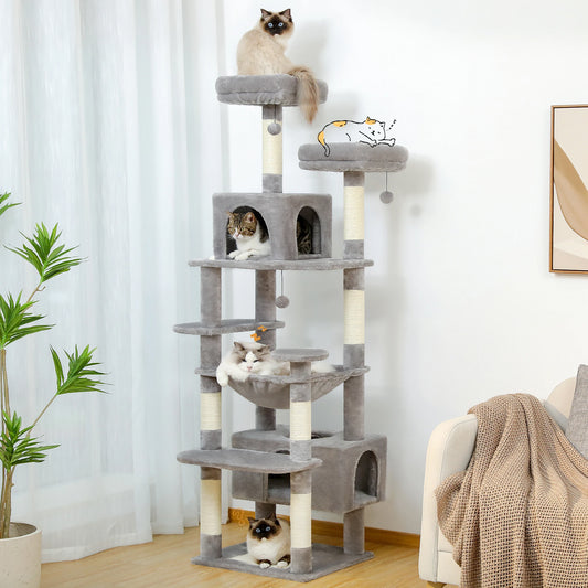 Spacious Cat Tower with Sisal Scratching Posts and Condos