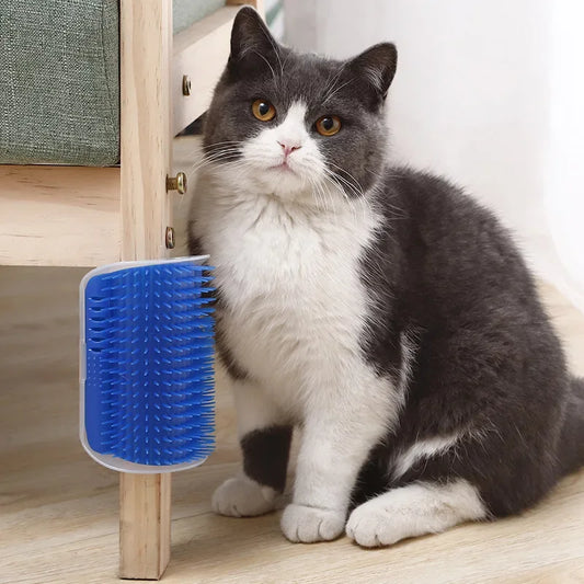 Cat Corner Brush Comb Massager with Catnip Self-Cleaning