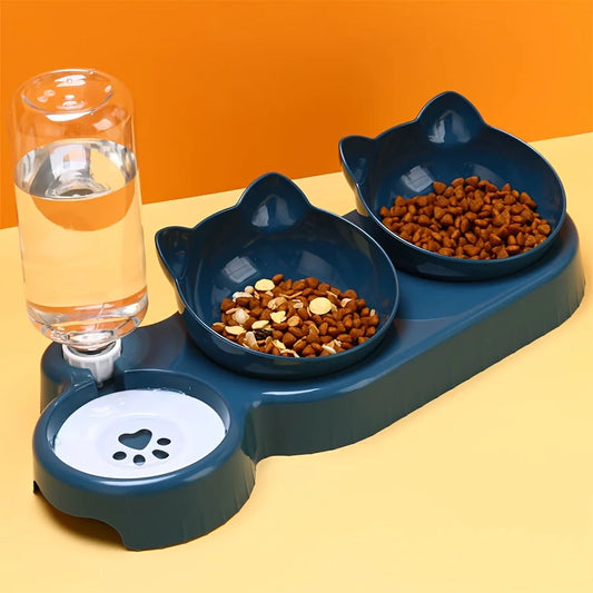 Pet Food and Water Bowl Set with Neck Protection