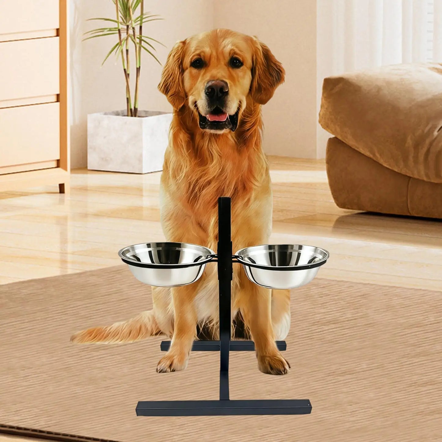 Adjustable Height Raised Pet Feeding Station with Food Water Bowls