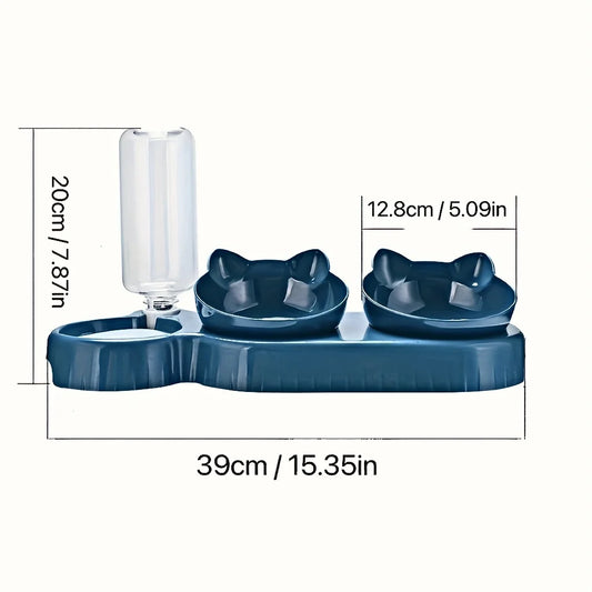 Pet Food and Water Bowl Set with Neck Protection