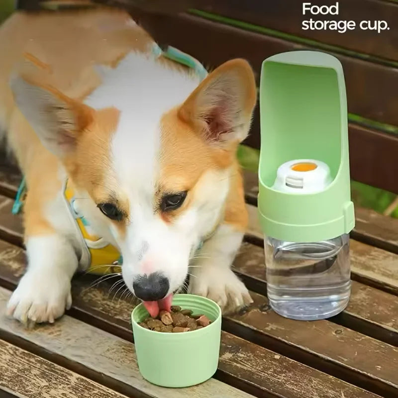 Foldable Outdoor Pet Drinking and Feeding Bottle 2-in-1
