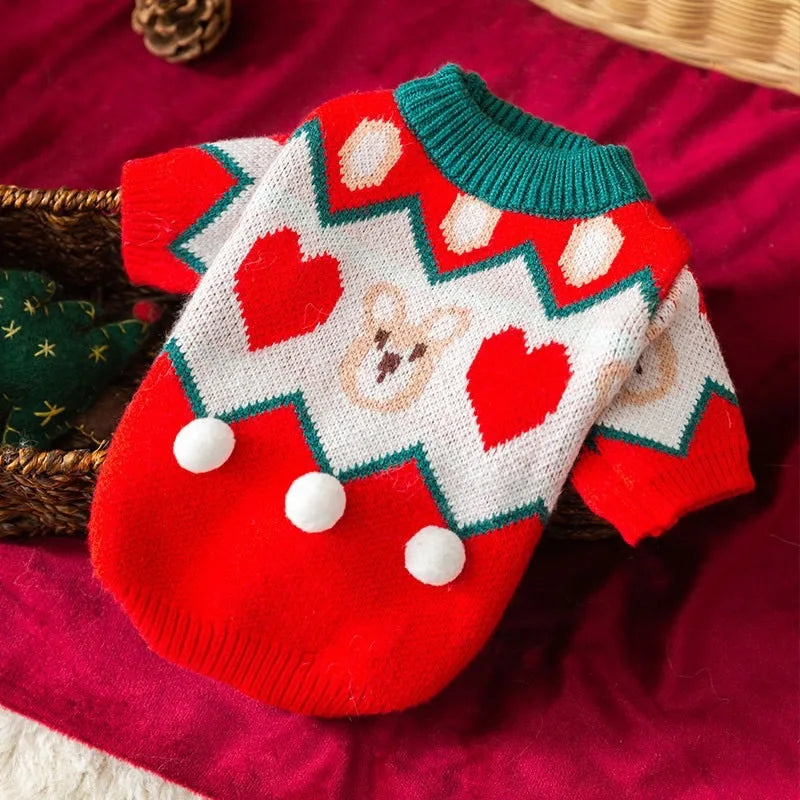 Warm Red Knit Dog Sweater Halloween Clothes for Pets