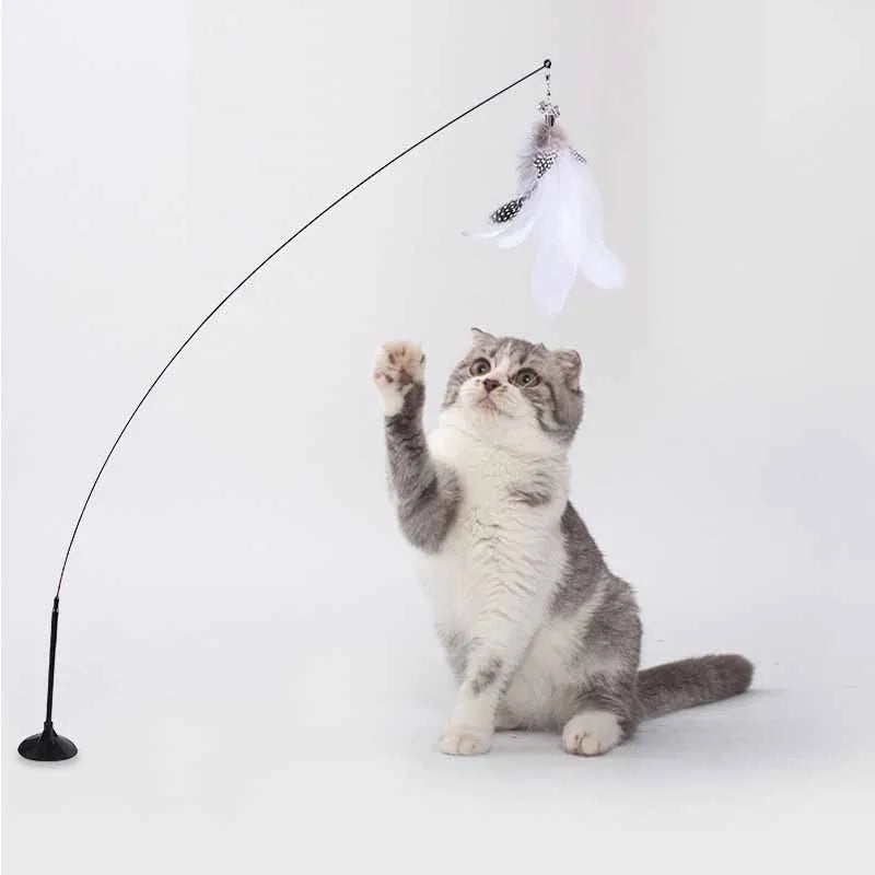 Funny Kitten Play Wand Toy Colorful Feather with Bell