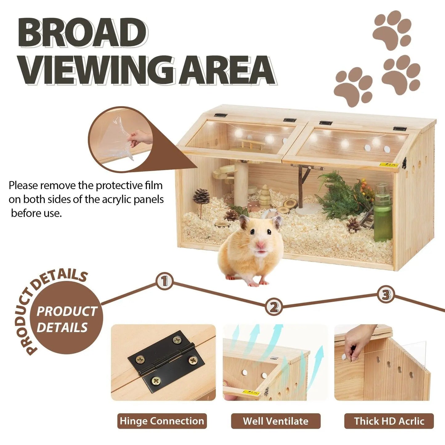 Wooden Hamster Cage Hutch Small Animal Hideout with Top