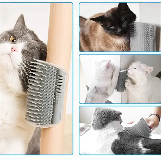 Cat Corner Brush Comb Massager with Catnip Self-Cleaning
