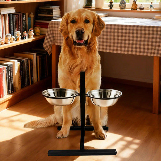 Adjustable Height Raised Pet Feeding Station with Food Water Bowls