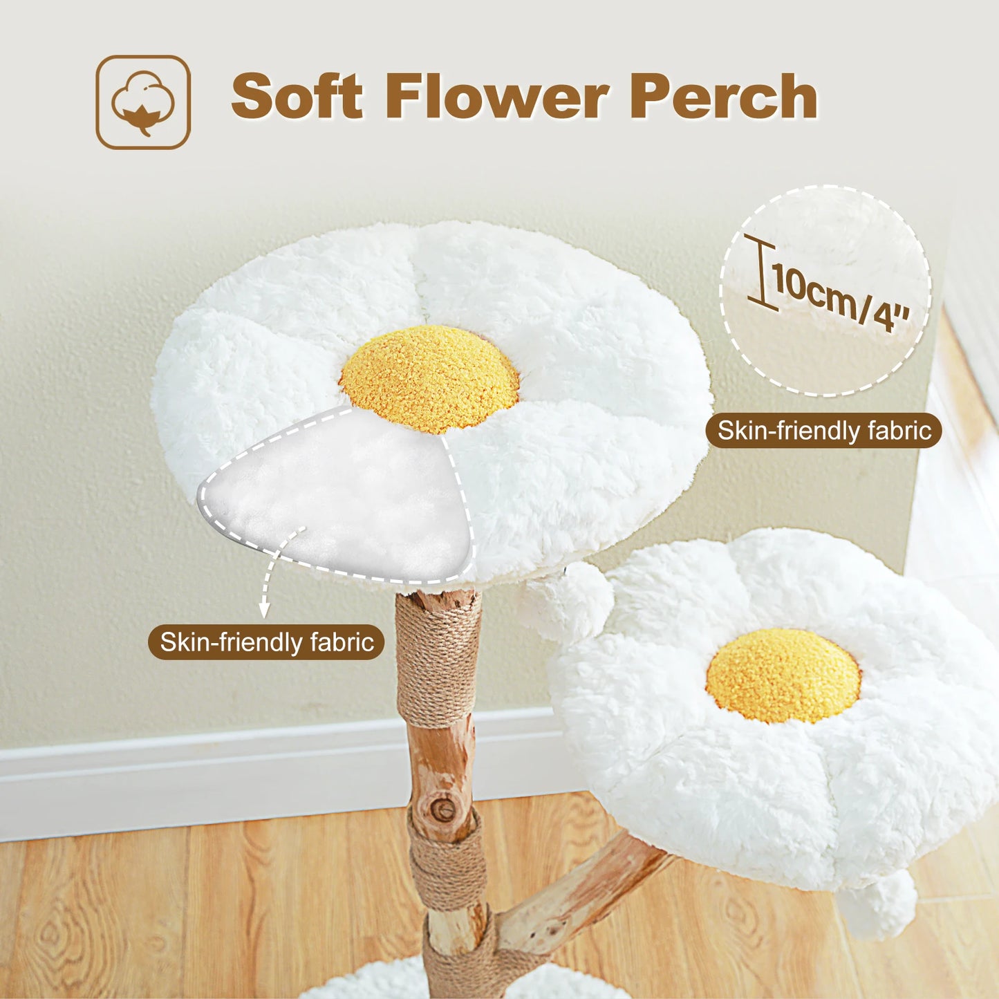 Flower Cat Tree Indoor Modern Wood Tower with Perches