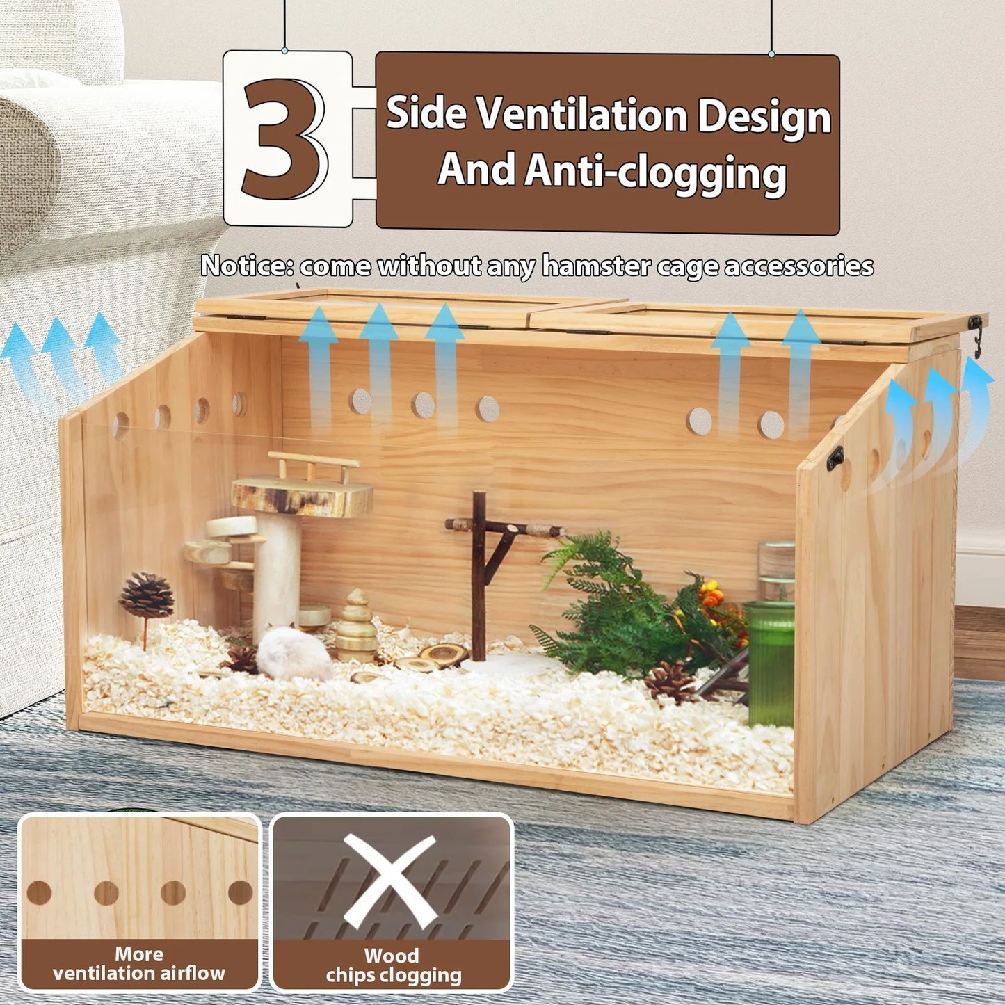 Wooden Hamster Cage Hutch Small Animal Hideout with Top