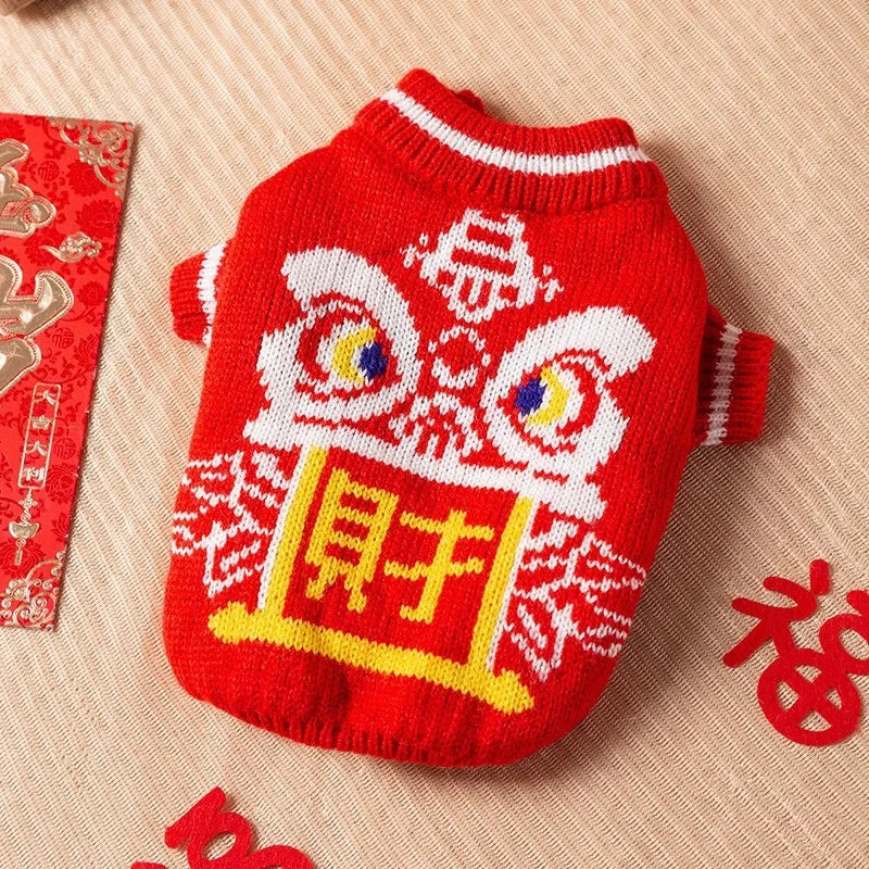 Warm Red Knit Dog Sweater Halloween Clothes for Pets