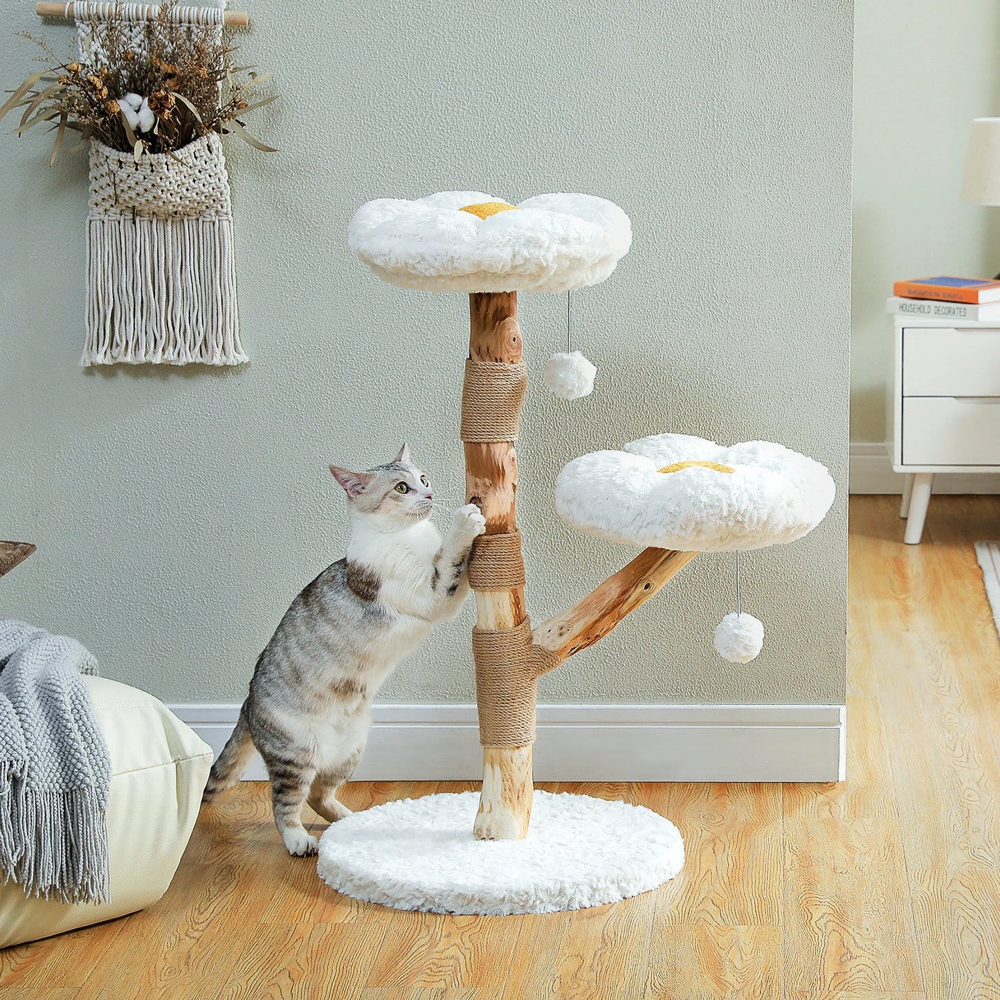 Flower Cat Tree Indoor Modern Wood Tower with Perches
