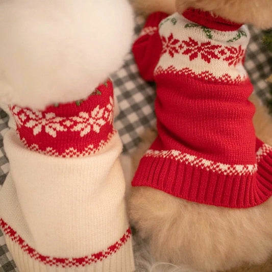 Warm Red Knit Dog Sweater Halloween Clothes for Pets
